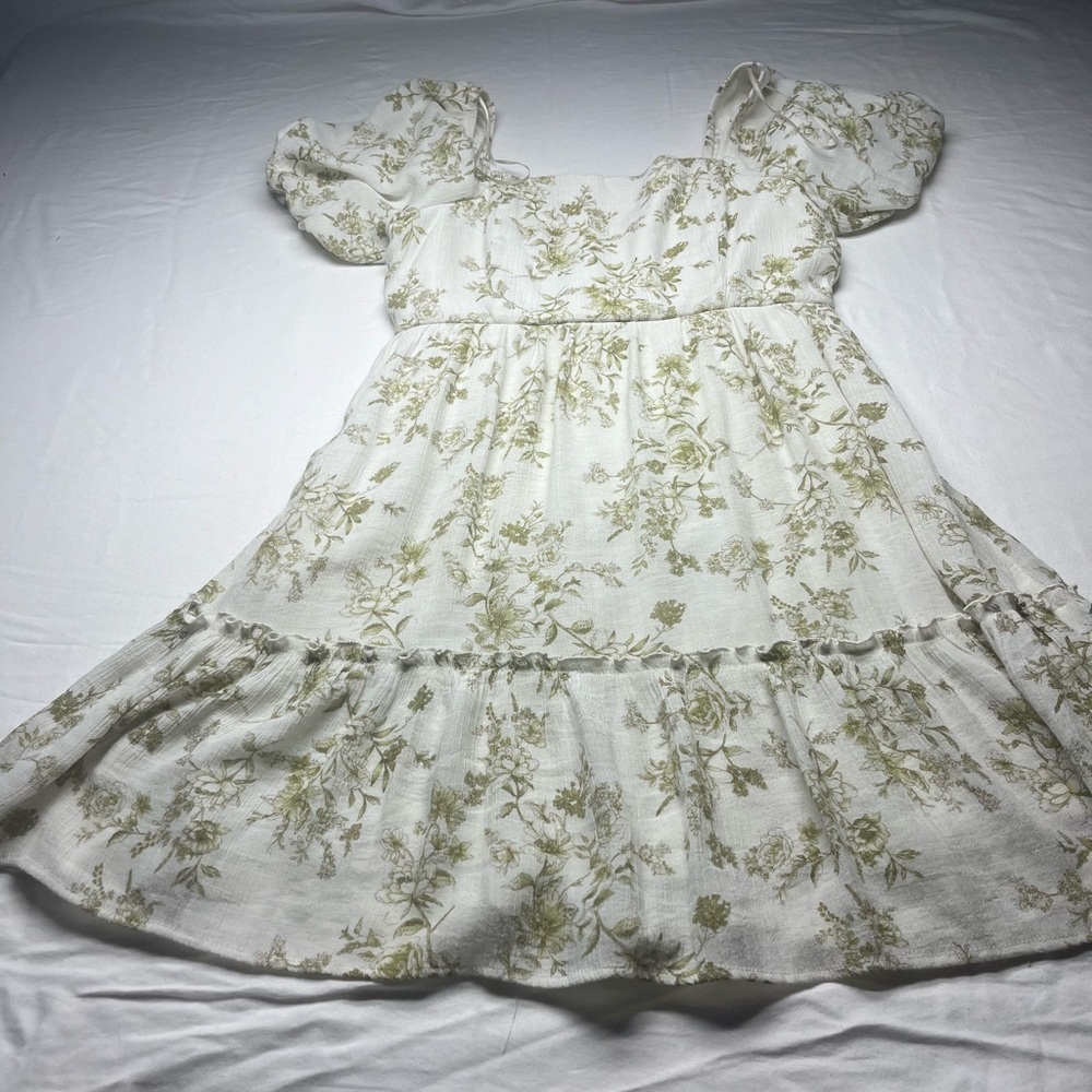 Womens Floral Baby Doll Dress Blu Pepper White Green Size Large Country Cottage